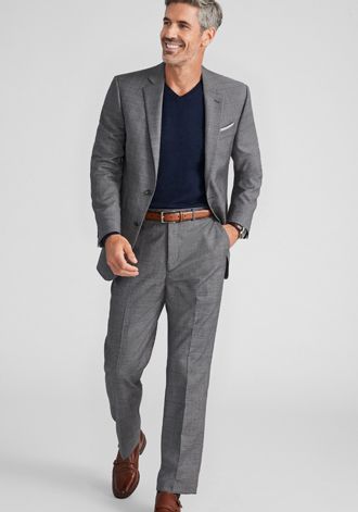 navy suit jacket with black pants