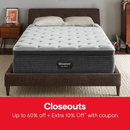 Closeouts Up to 60% off + Extra 10% Off* with coupon.