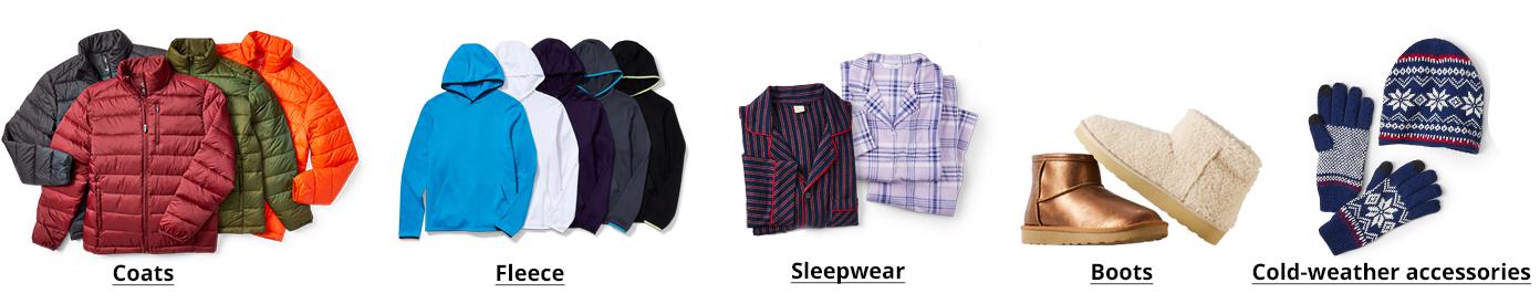 Coats | Fleece | Sleepwear | Boots | Cold-weather accessories