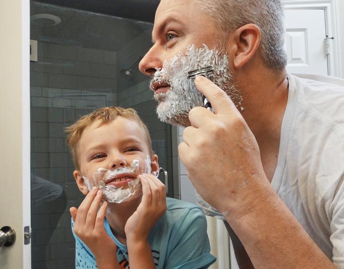 Dad shaves the day Nothing like a little weekend bonding. 