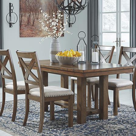 Kitchen Dining Furniture, Hazelteen Square Dining Room Set Table And 4 Chairs Medium Brown