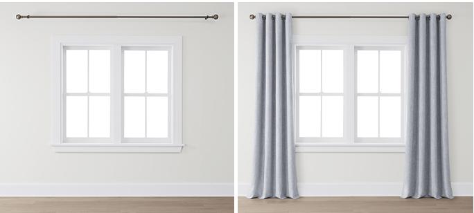 Do: hang the rod higher and wider than the actual window trim