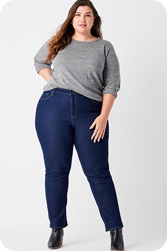 Terra & Sky Women's Plus Size Ultra High Rise Mom Jeans 
