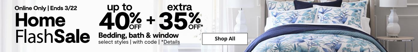JCPenney Home flash sale bedding bath & window up to 40% off + extra 35% off select styles with code details online only ends 3/22 shop all