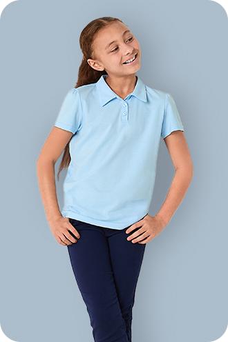 Blue polo shirt school uniform best sale