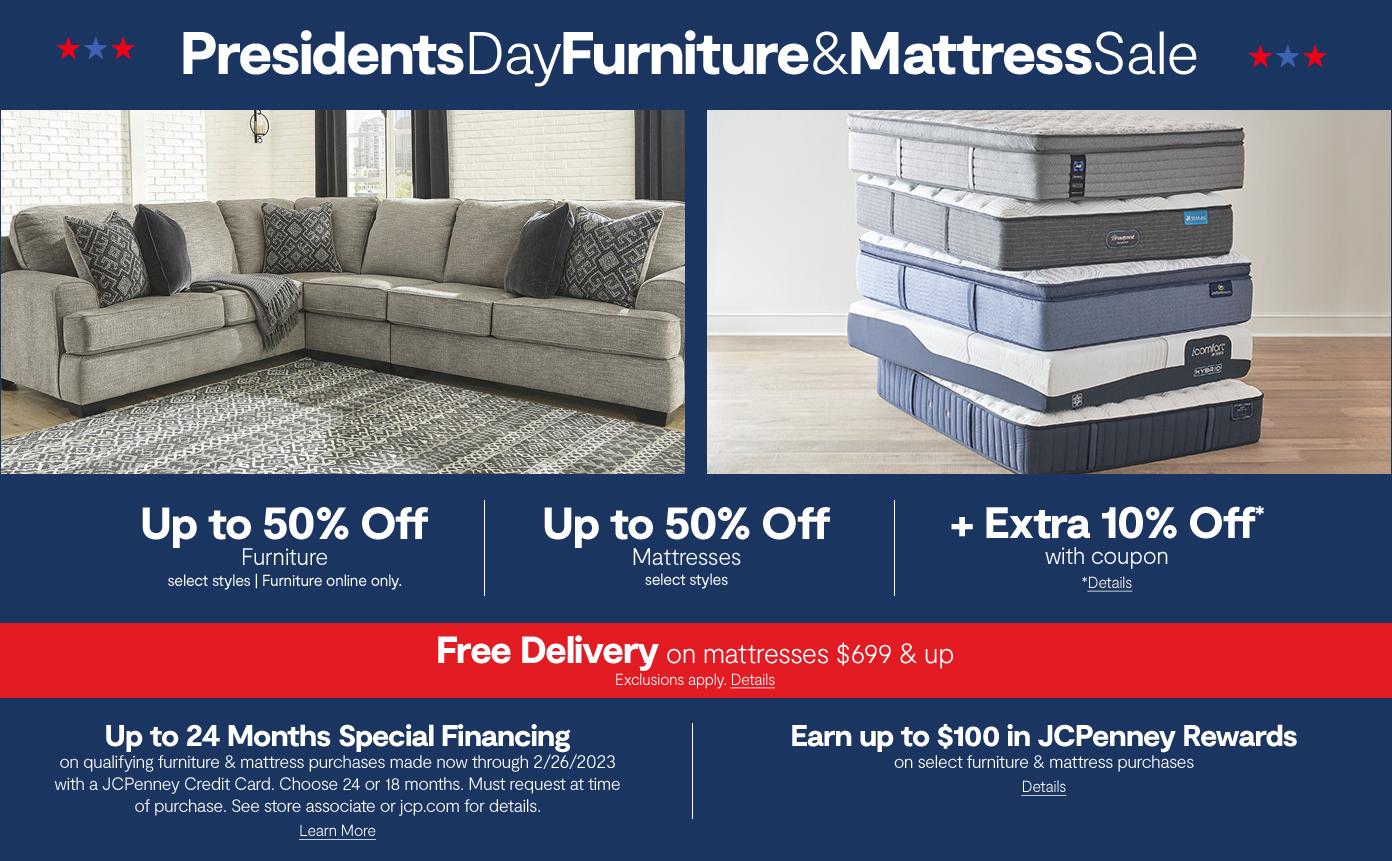 Presidents Day Furniture & Mattress Sale up to 50% off furniture & mattresses