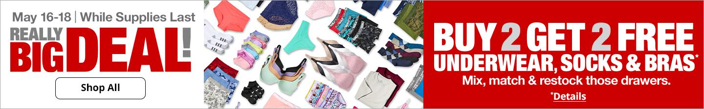 Really Big Deal! Buy 2 Get 2 Free Underwear, Socks and Bras