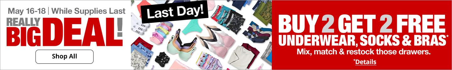 Really Big Deal! Buy 2 Get 2 Free Underwear, Socks and Bras