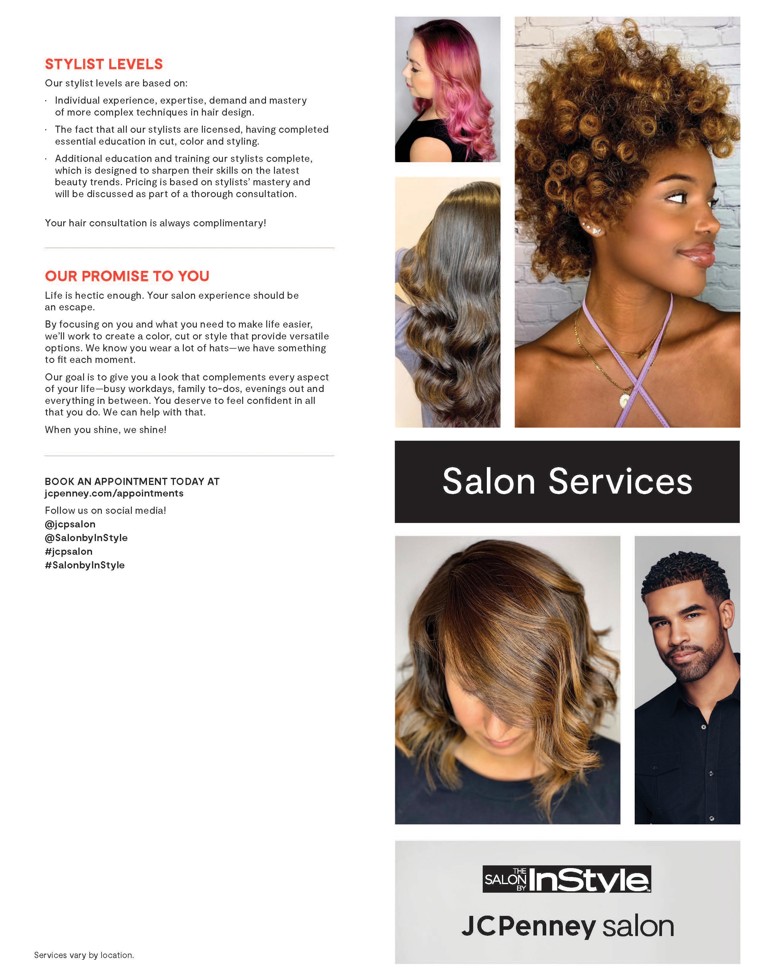 Salon Service Menu Service Prices Jcpenney