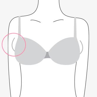 Side Boob Decrease your band one size and increase your cup one size. If the band is too tight, only increase the cup size.