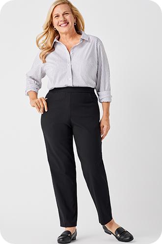 2024 Womens Dress Pants Bell Bottom Wrinkle Free Relaxed Fit Trousers High  Waist Elastic Work Pants Plus Size