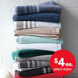 Solid or striped bath towels