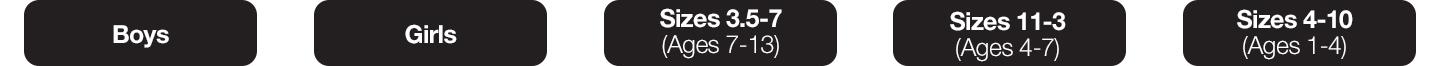 Sort by shoe sizes
