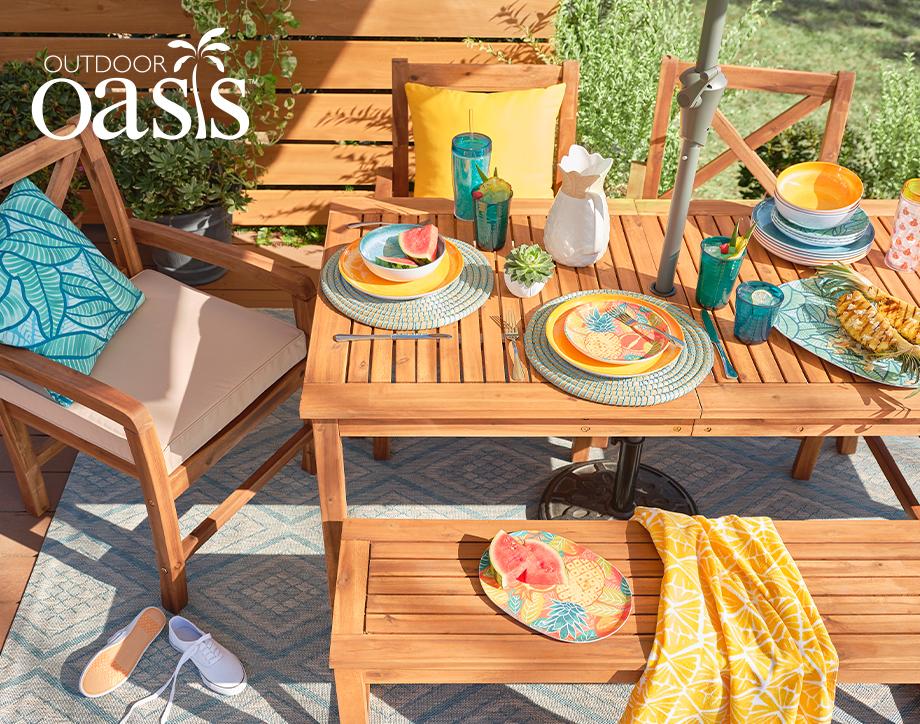 Touch of the Tropics Brighten up your outdoor space with  vibrant colors, fun textures and  beachy patterns. shop the collection
