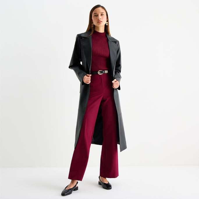Worthington Womens Faux Leather Trench Coat