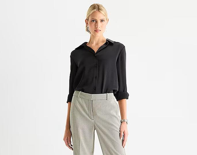 Worthington Womens Long Sleeve Satin Blouse