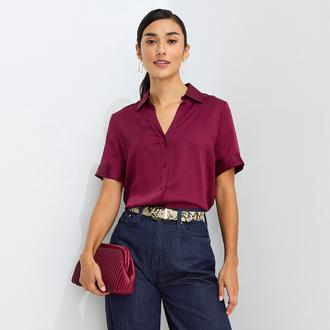 Worthington Womens Short Sleeve Satin Blouse